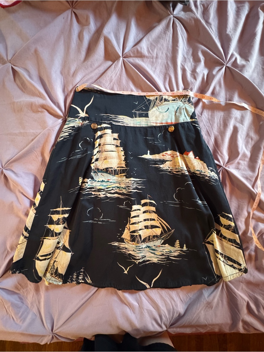 Anthropologie Navy Sailboat Print A-Line Skirt